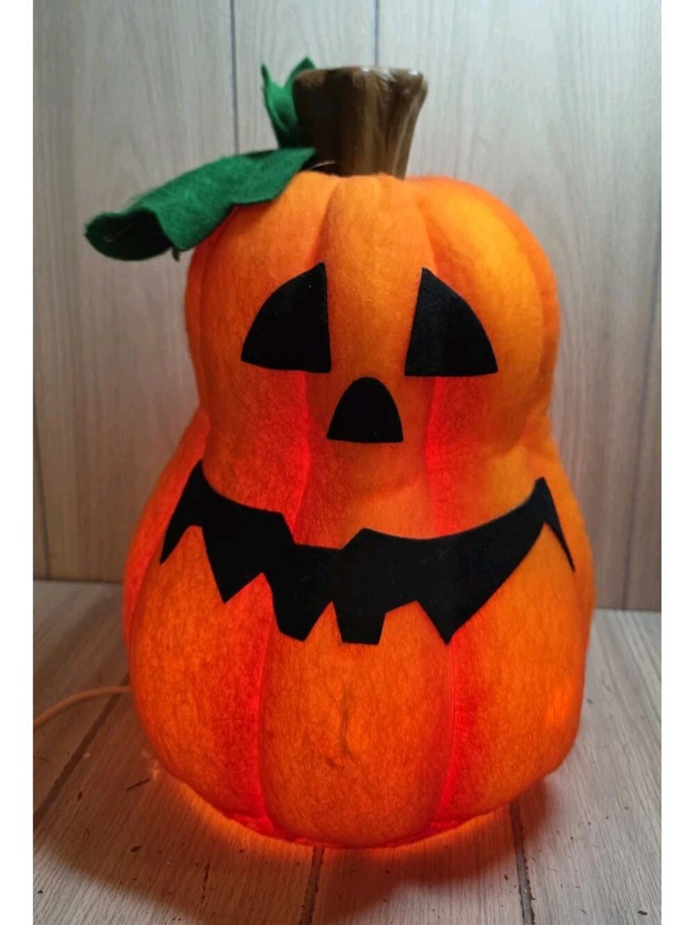 Vtg. 1997 Lighted Halloween Indoor Felt Blow Mold Pumpkin Jack O Lantern Read